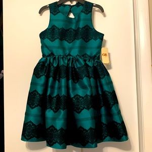 Green with black lace. The lace has a velvet feel to it very soft.